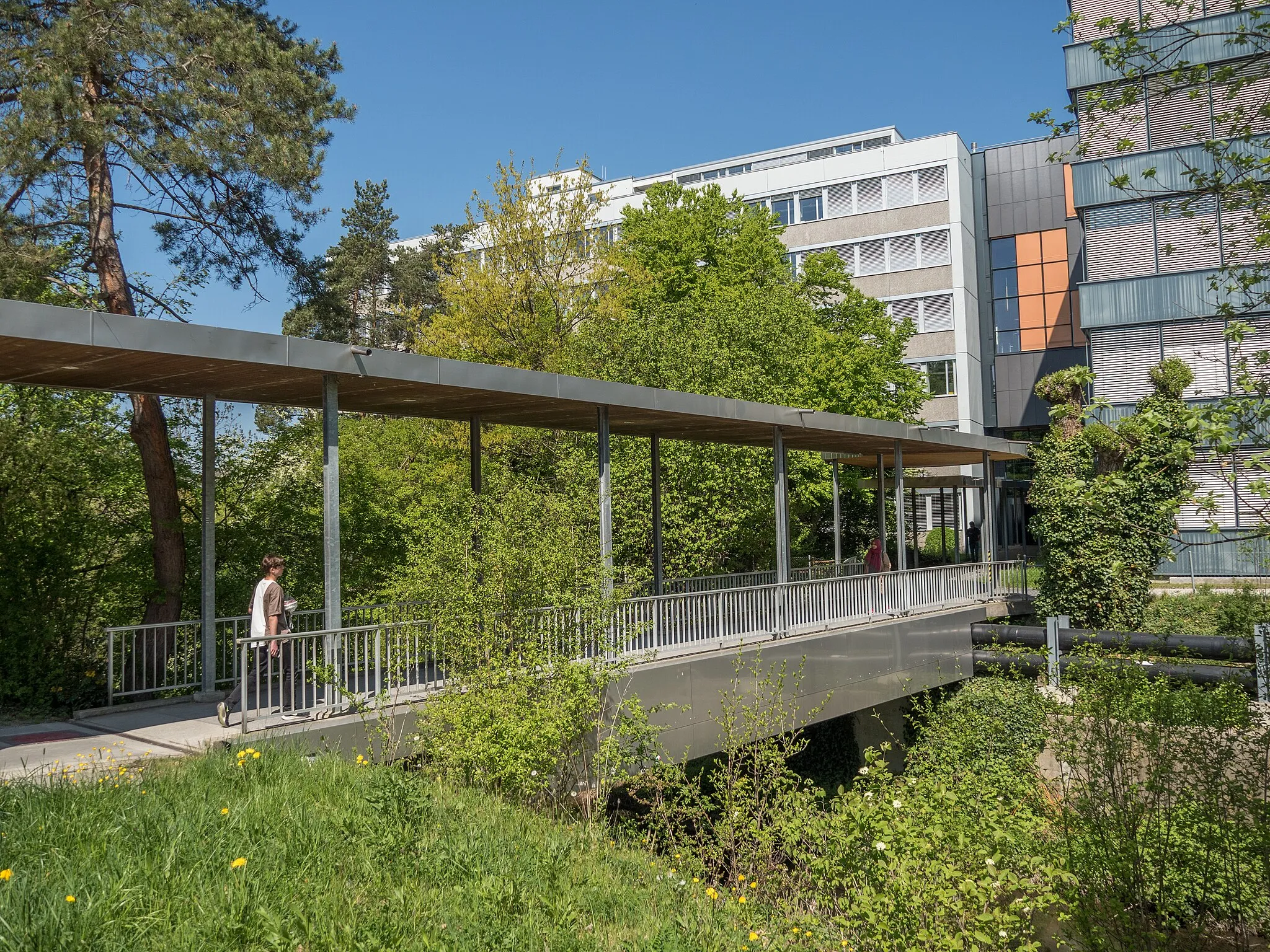 Photo showing: Covered Pedestrian Bridge over the Chriesbach Stream, Dübendorf, Canton of Zurich, Switzerland