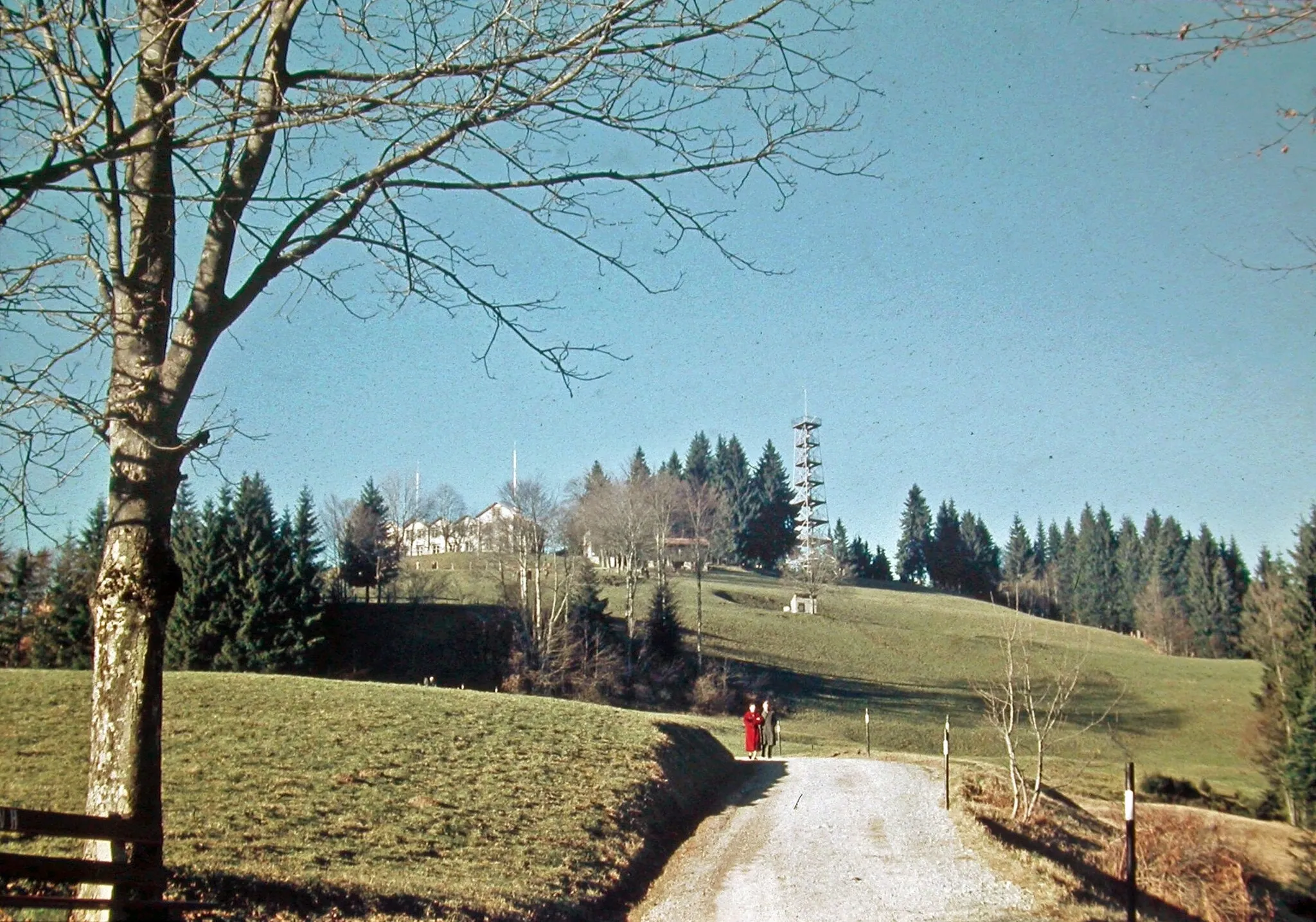 Photo showing: Bachtel mit dem alten Turm, dem heutigen Turm bei der Hochwacht auf dem Pfannenstiel