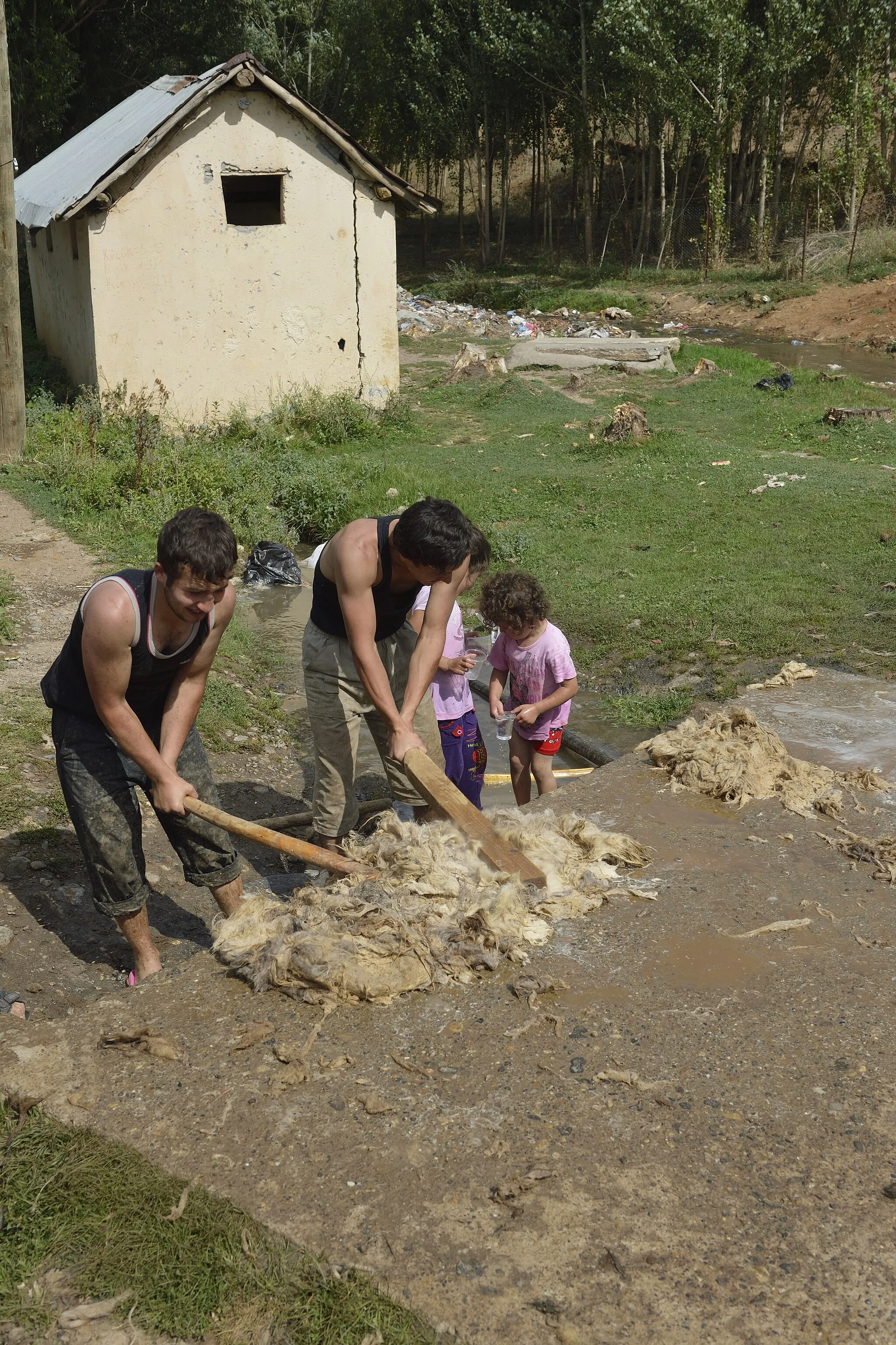 Photo showing: All over the region wool was being treated, it seems to be calledd "scouring", mainly washing it, maybe after some procedure as performed at Soğucak, a village a few kilometres out of town. It implied washing and hitting the wool fiercely.