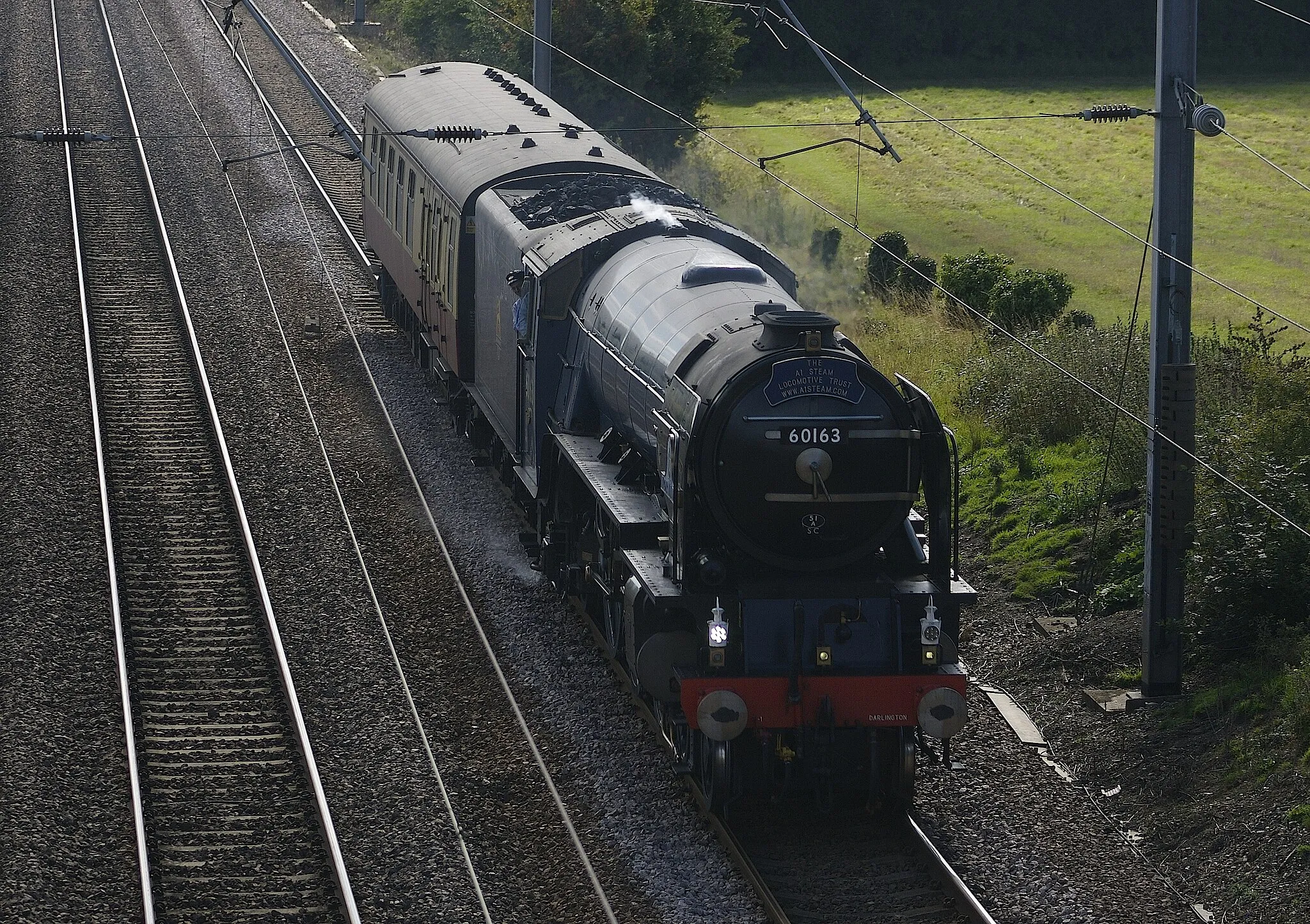 Photo showing: 'Engine and coach'- 60163 'Tornado' en route to Barrow Hill.