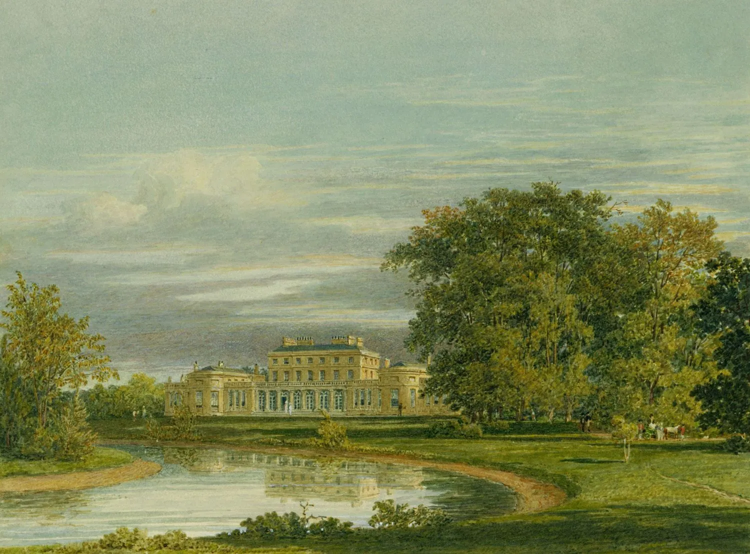 Photo showing: A view of the Garden Front of Frogmore House The aquatint engraving of this picture was published as plate 26 of W.H. Pyne (1819), The History of the Royal Residences