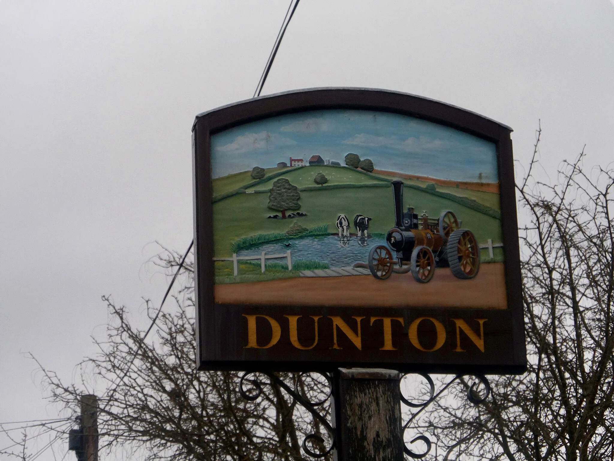 Photo showing: Dunton village sign (close-up)