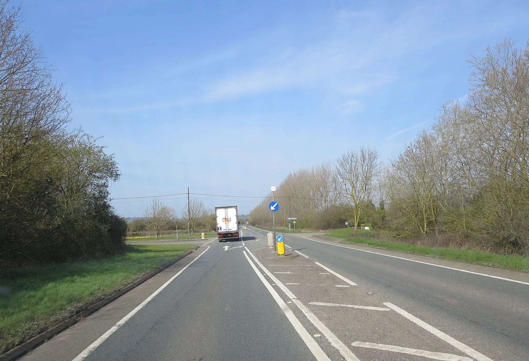Photo showing: A508 approaches junction with Grafton Road