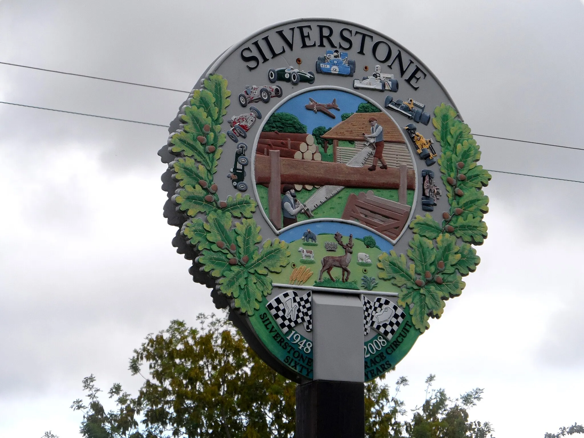 Photo showing: Village sign, Silverstone (detail)
