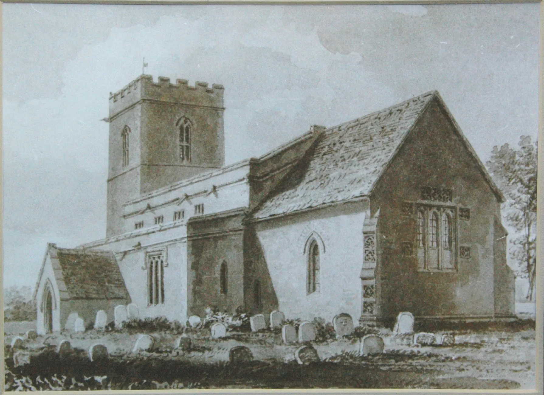 Photo showing: Church of England parish church of St Olave, Fritwell, Oxfordshire: view of the church from the south-east before 1865, when it was restored.