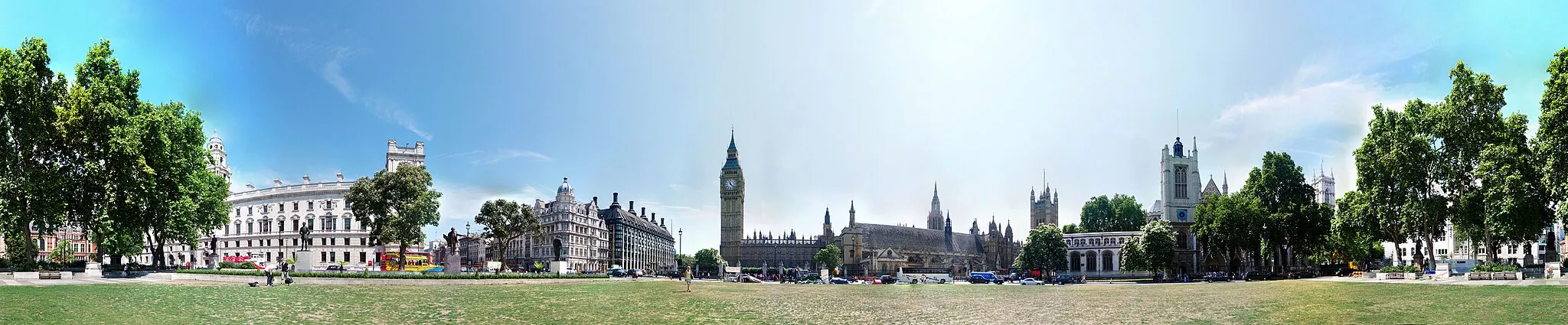 Photo showing: Scaled down version of the half gigapixel[1] 360 degree view of parliament square in central London