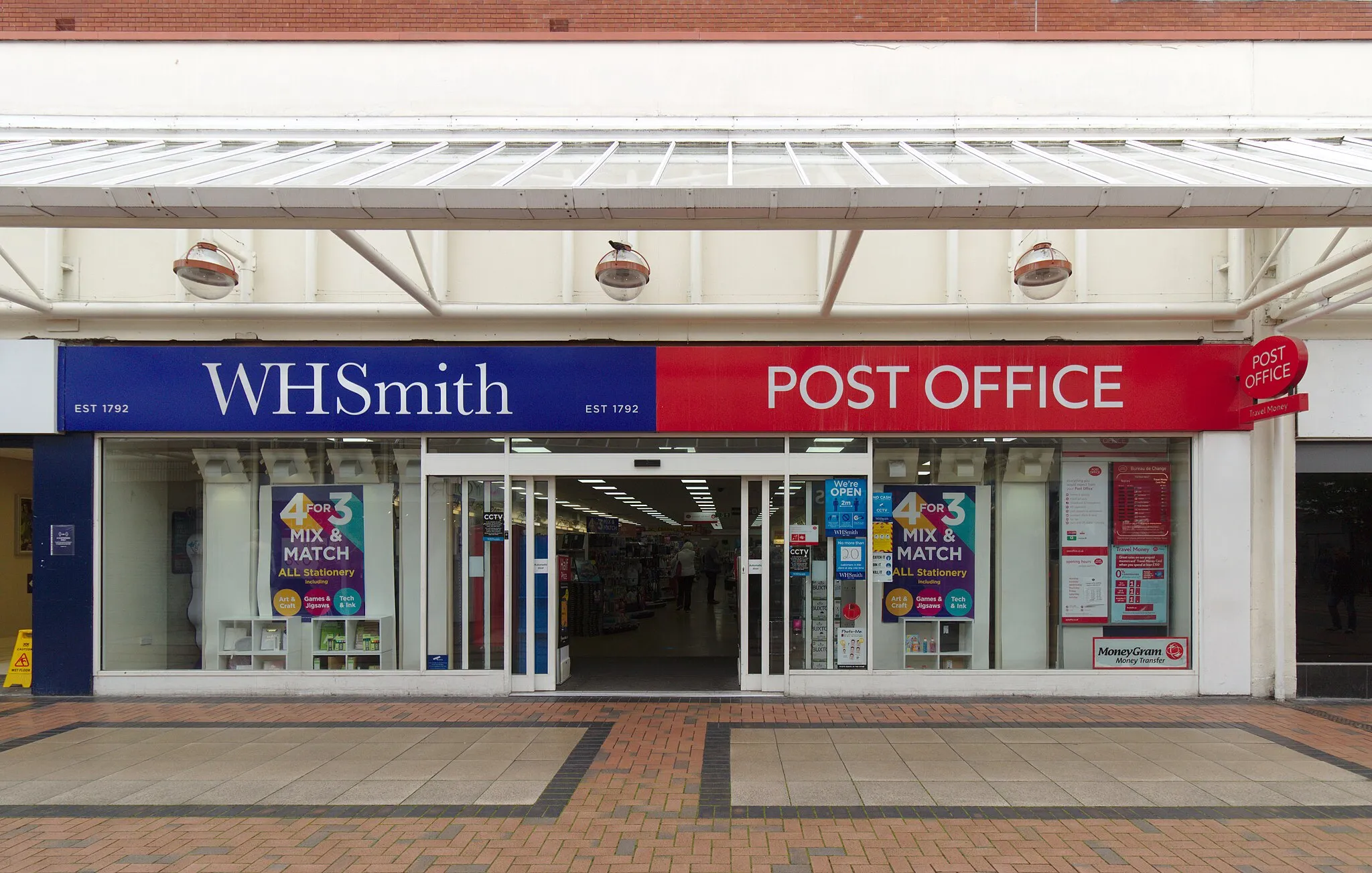 Photo showing: THis WH Smith has a post office counter at the rear of the shop, and a post box just inside the front door