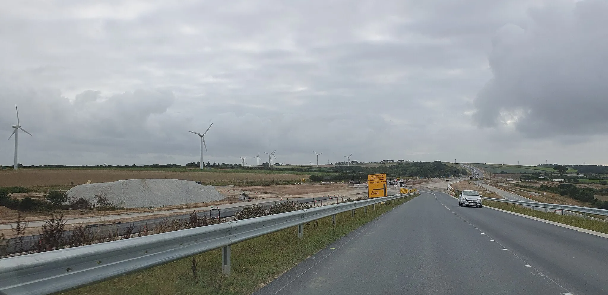 Photo showing: A30 Chiverton to Carland Cross improvement works, approaching B3284, Cornwall - July 2023