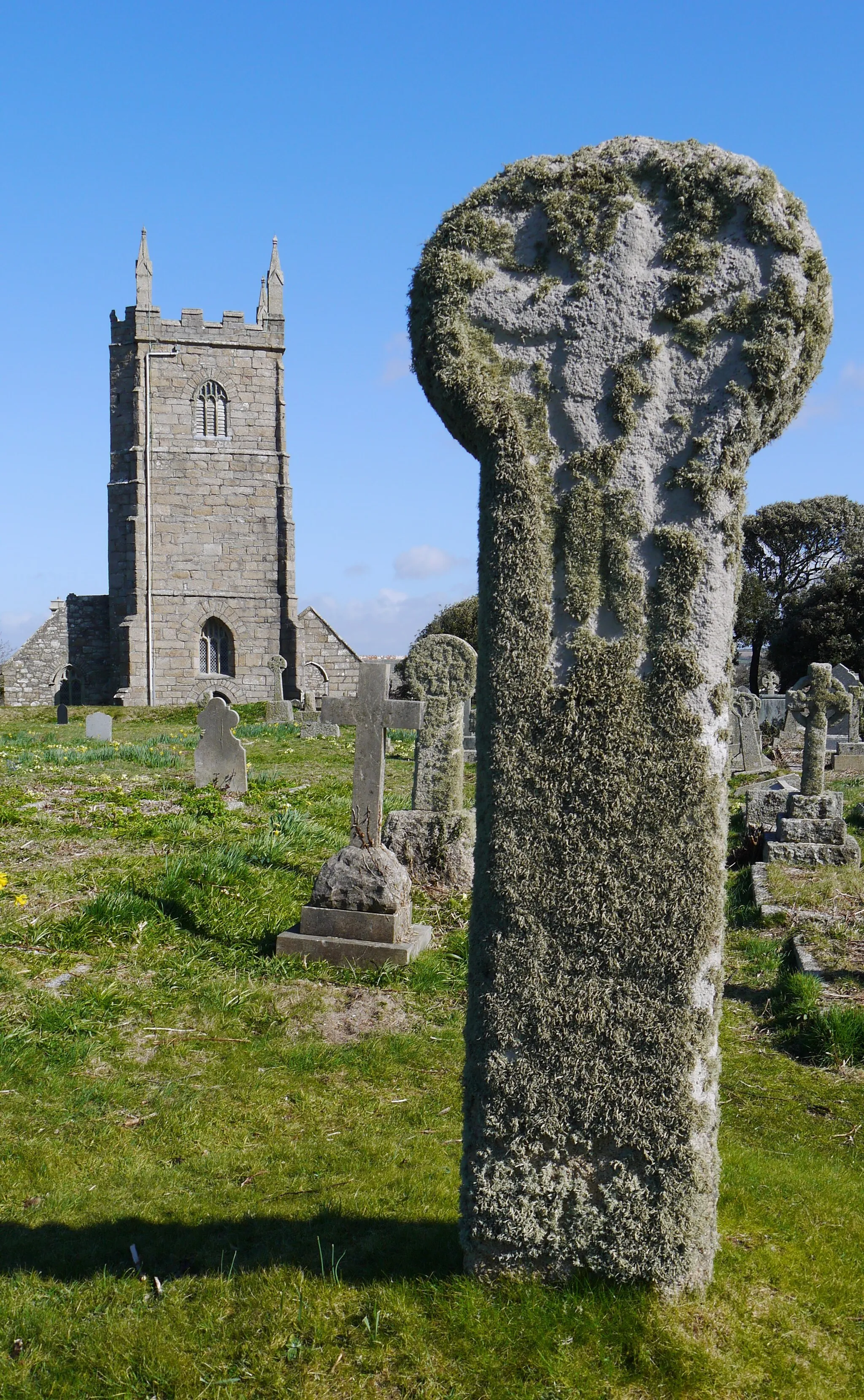 Photo showing: In St. Uny graveyard.