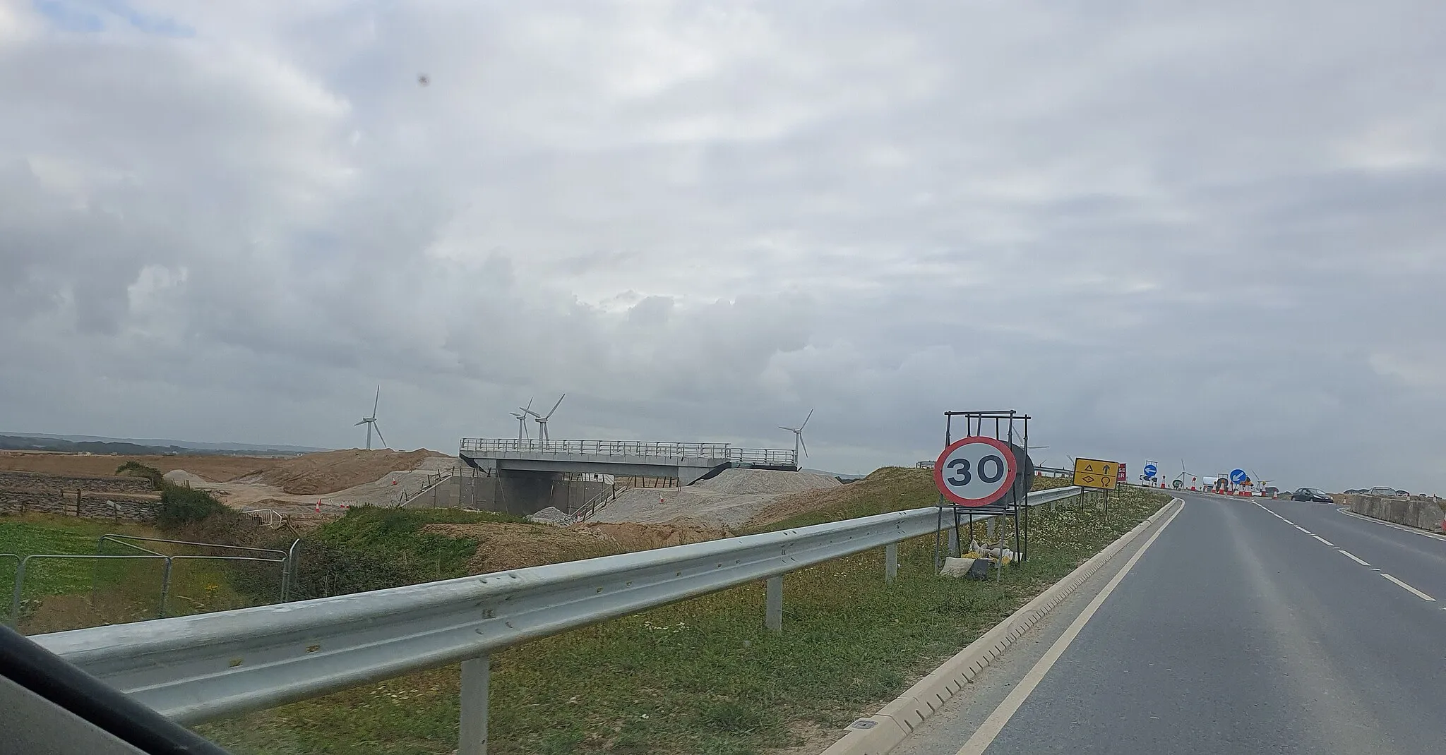 Photo showing: A30 Chiverton to Carland Cross improvement works, showing new bridge near Zelah, Cornwall - July 2023