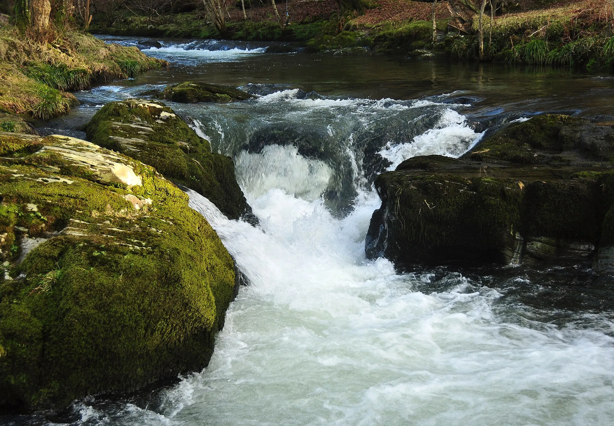 Photo showing: The River Walkham, below West Down in Devon. This is shortly above the river's confluence with the River Tavy.