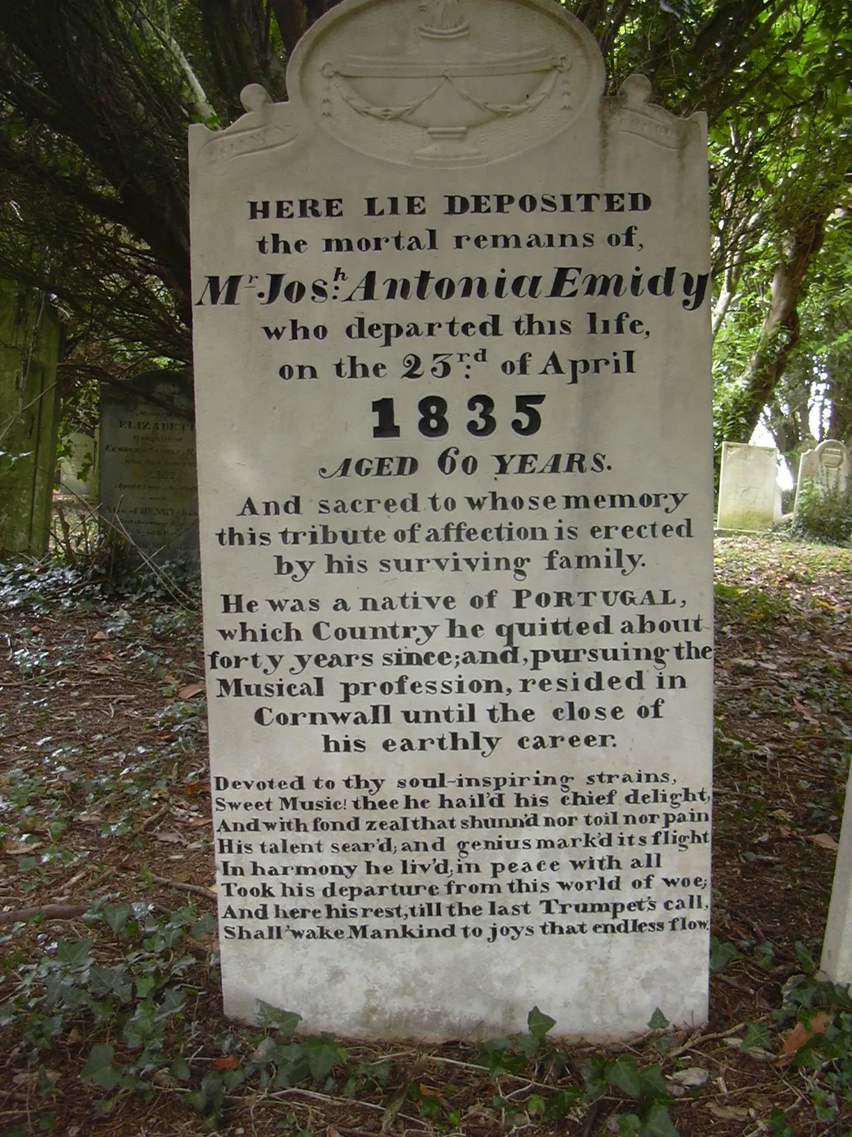 Photo showing: Grave of Joseph Antonio Emidy in Kenwyn Churchyard