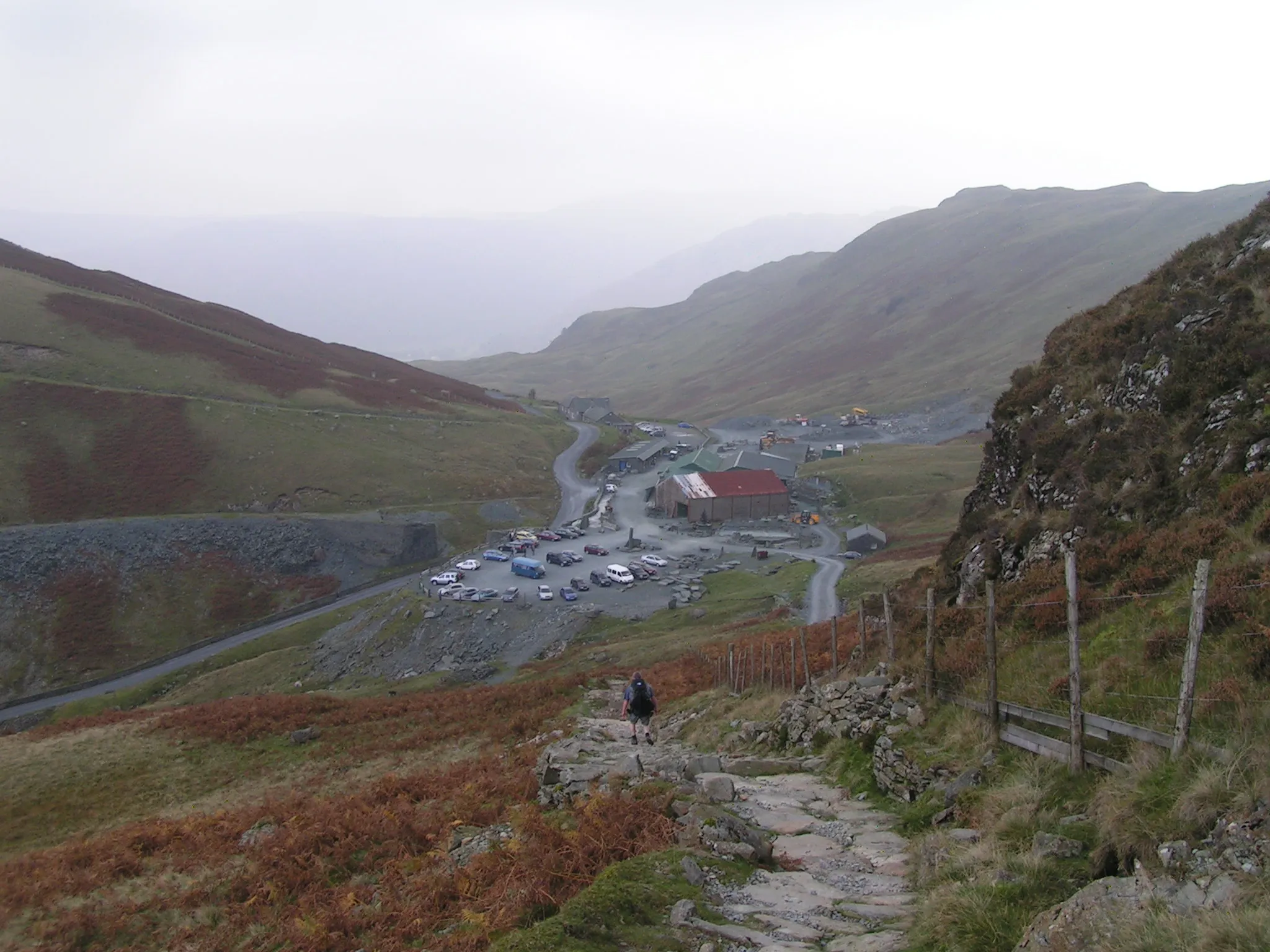 Photo showing: The Honister Slate Mine is a group of slate mines and quarries located at the top of the Honister Pass in Cumbria. The earliest reference to quarrying at this location is from 1728.
