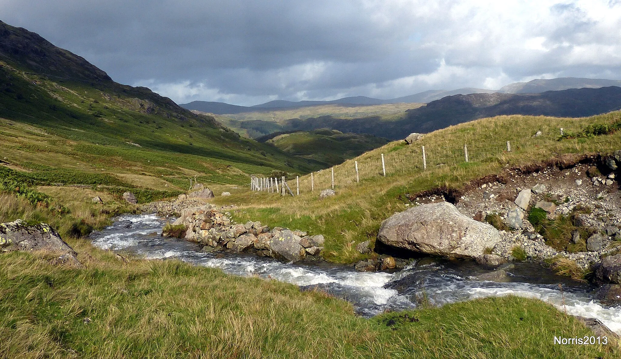 Photo showing: A Mountain beck beside the road up to Honister Pass.