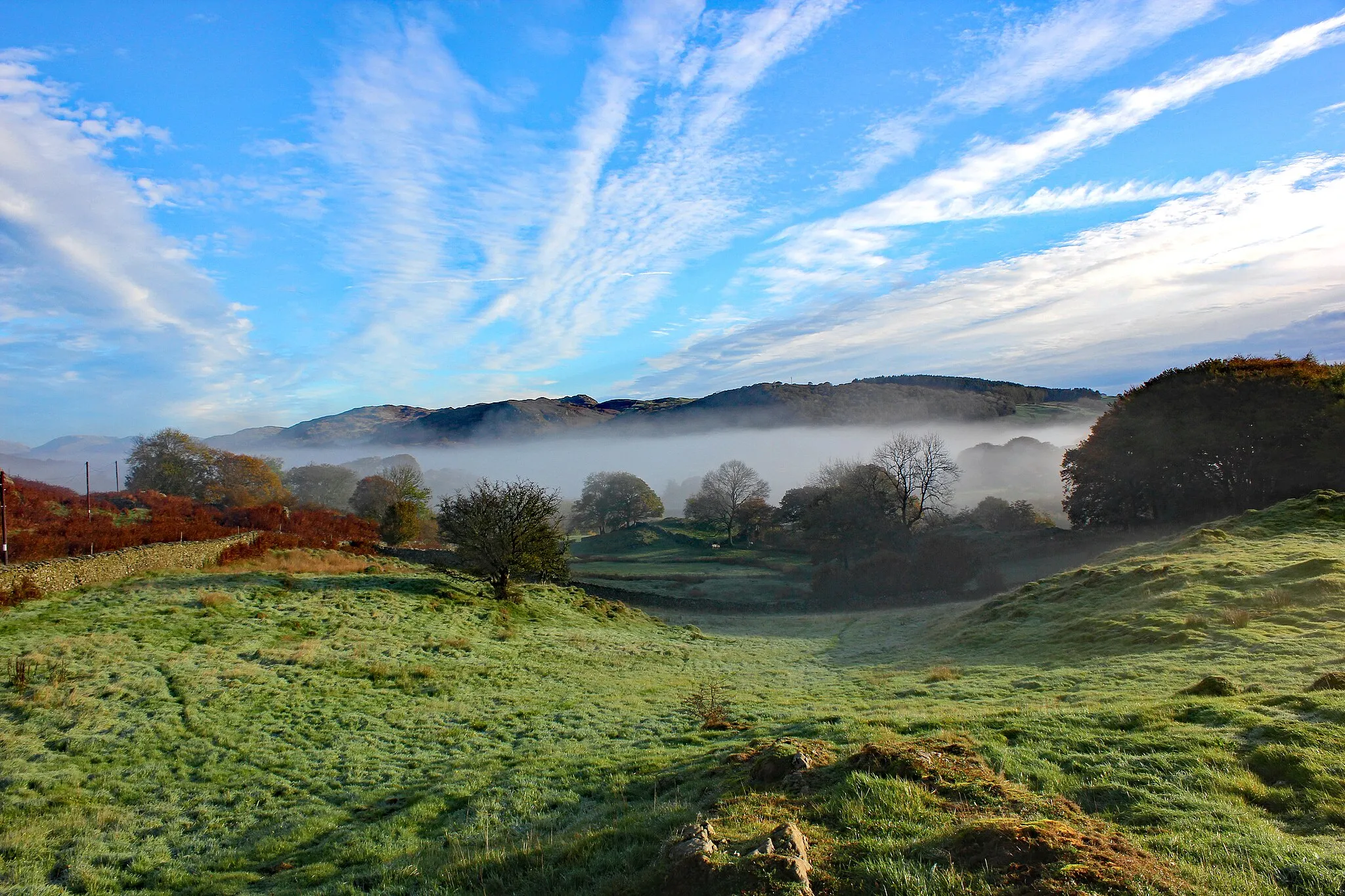 Photo showing: Morning mist being slowly lifted by the sun near Ivy Tree south of Blawith.