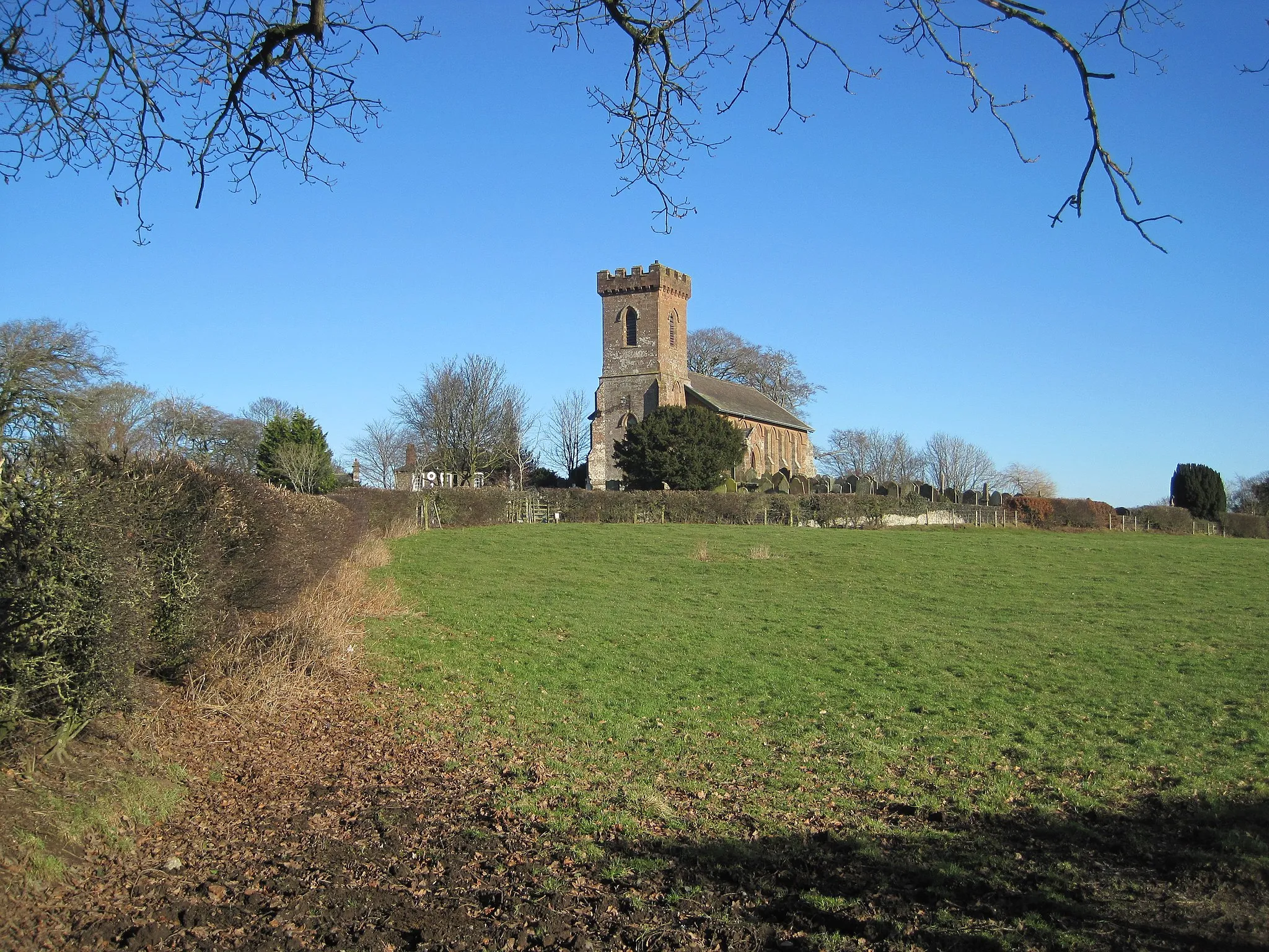 Photo showing: St Cuthbert's Church, Kirklinton A clear but cold winter's day at Kirklinton.