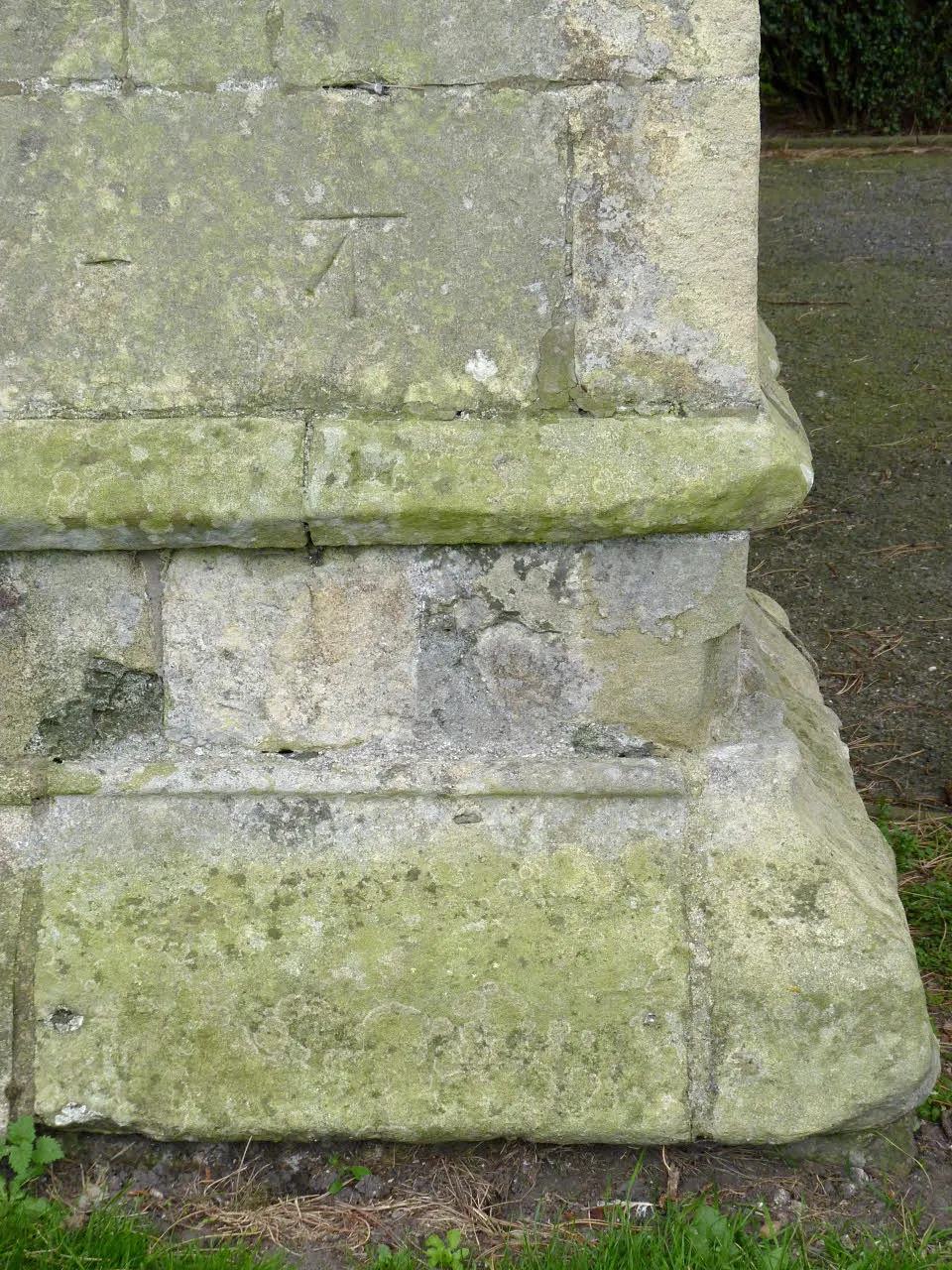 Photo showing: Bench mark, St Oswald's Church, Dunham on Trent