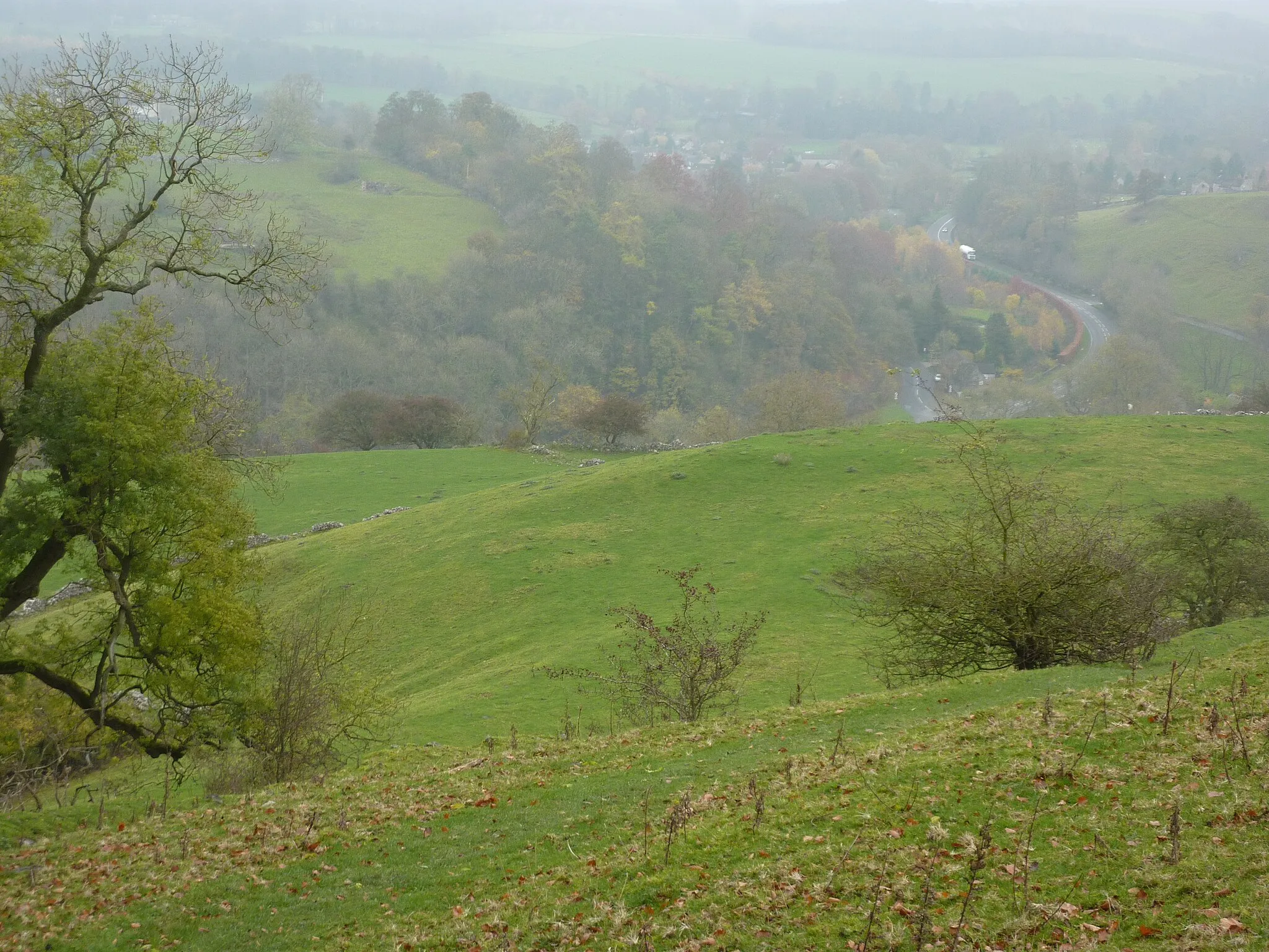 Photo showing: A6, and autumn foliage near Ashford in the Water