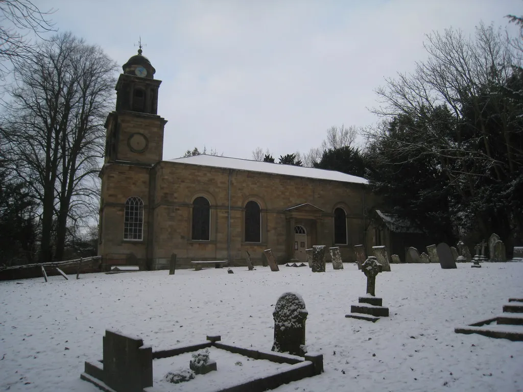 Photo showing: Holy Rood parish church, Ossington, Nottinghamshire, England, seen from the south in snow