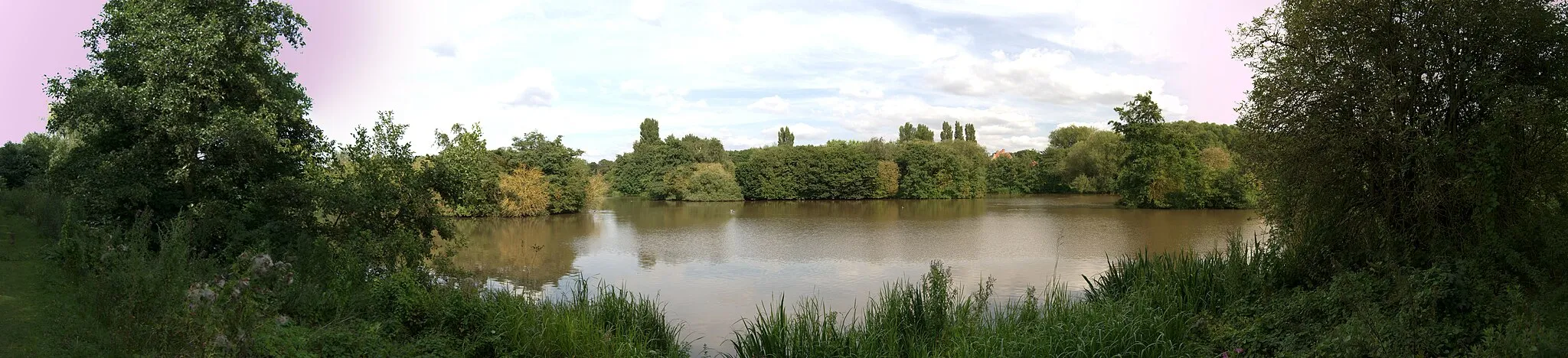 Photo showing: Panorama made using HUGIN of the view across Mill Lakes in Bestwood Country Park, looking West to East.