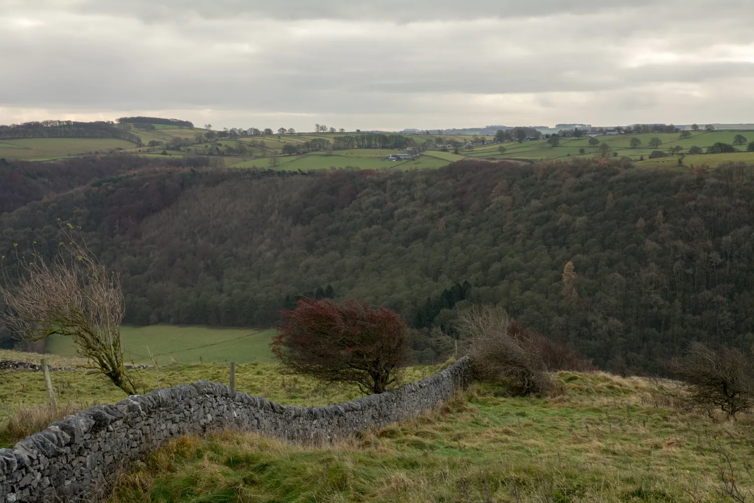 Photo showing: Wall descending towards valley of River Wye