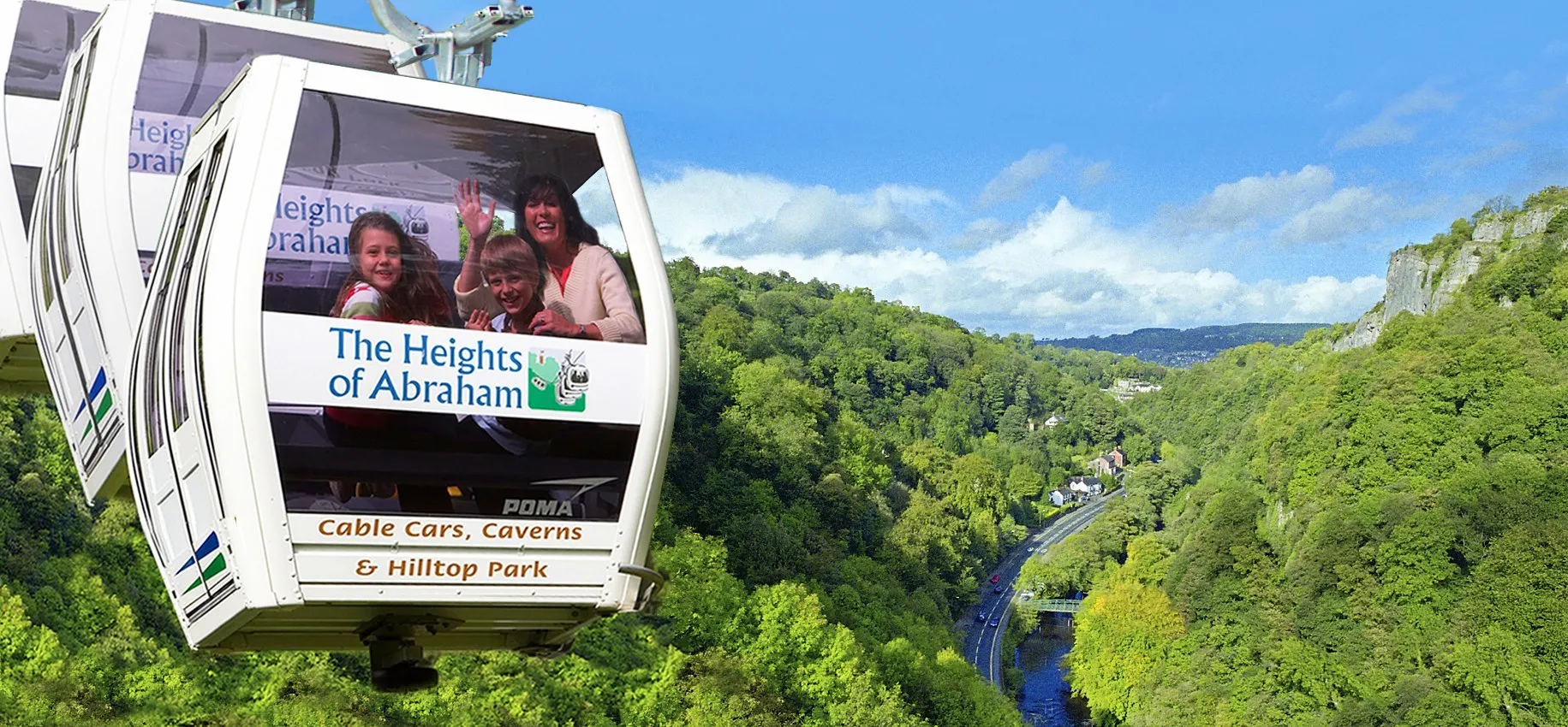 Photo showing: The Heights of Abraham cable cars over the Derwent Valley