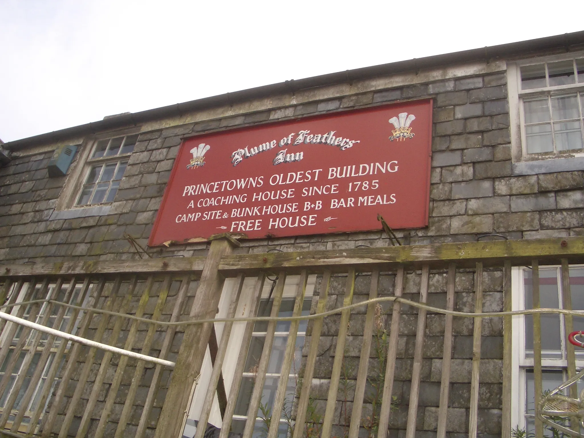 Photo showing: Sign outside the Plume of Feathers Pub, Princetown, Dartmoor, Devon, England