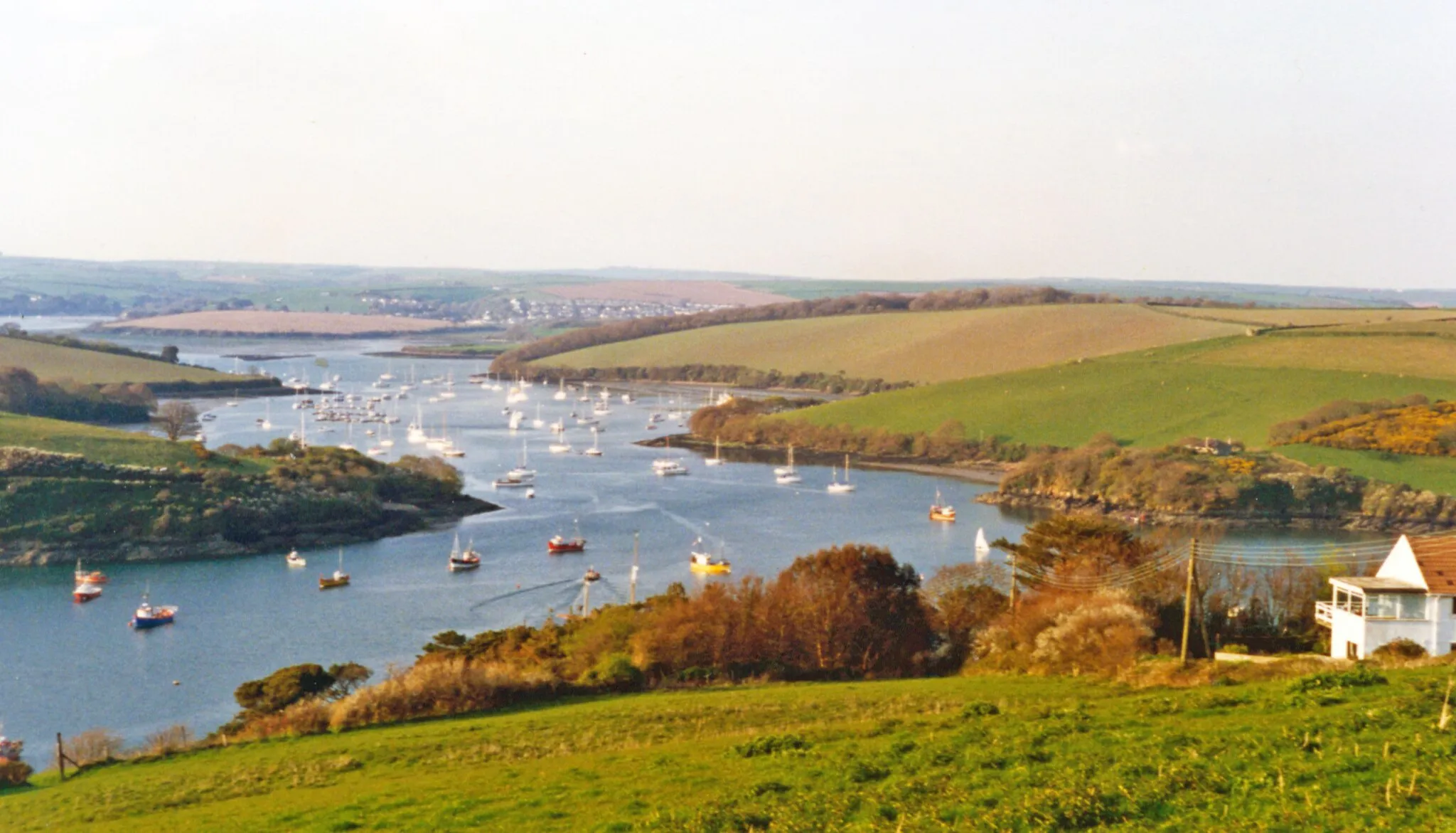 Photo showing: Northward view over Kingsbridge Estuary, from East Portlemouth, 1995