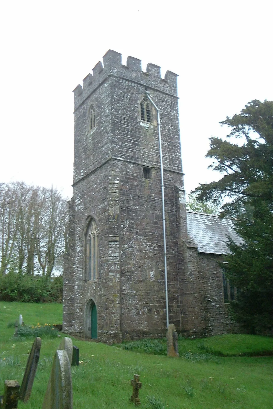 Photo showing: West tower of St Michael's parish church, East Anstey, Devon, seen from the southwest