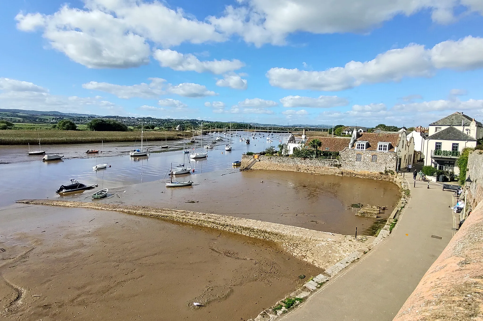 Photo showing: A quintessential view of Topsham, Devon - yachts on the River Exe, and the Wixels house.