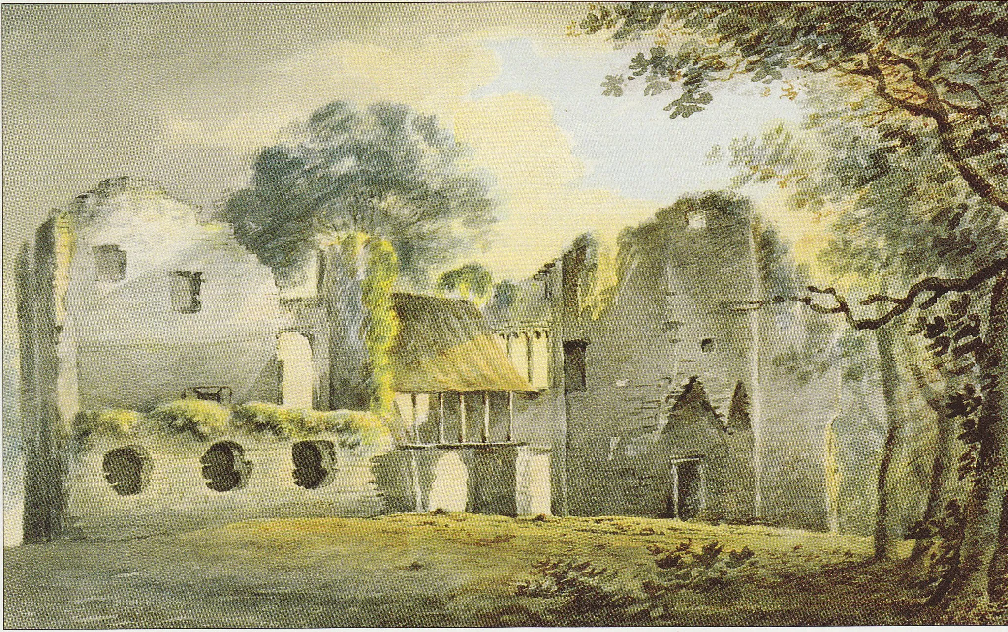 Photo showing: "Inside of Colecombe Castle", watercolour by Rev. John Swete dated 26 January 1795. Devon Record Office 564M/F7/73. Published in Gray, Todd (Ed.), Travels in Georgian Devon: The Illustrated Journals of the Reverend John Swete, 1789-1800, 4 Vols., Vol.2, 1998, Tiverton, p.110