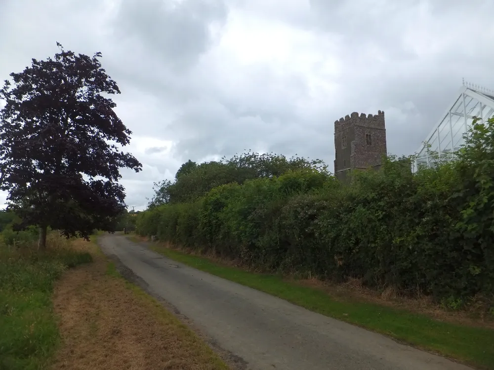 Photo showing: The road past Holcombe Burnell church