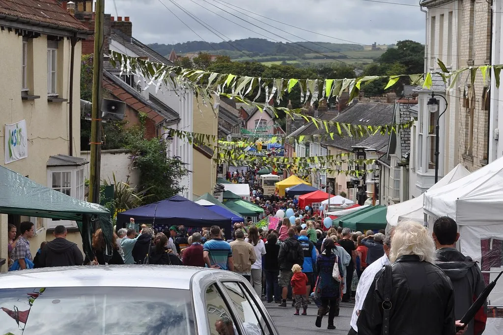 Photo showing: Pilton Street during the Pilton Festival or Green Man Day