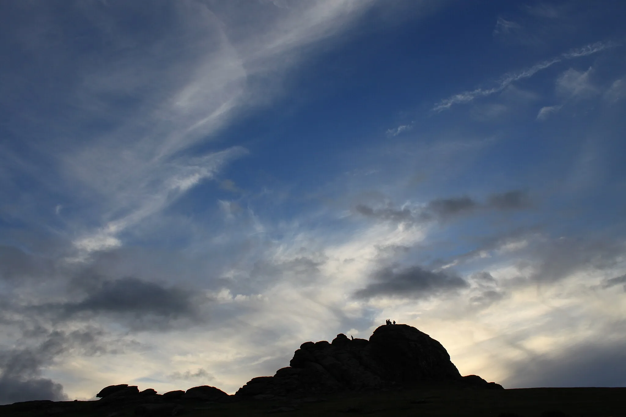 Photo showing: Silhouette of Haytor Rocks in Dartmoor National Park, Devon, England at sunset