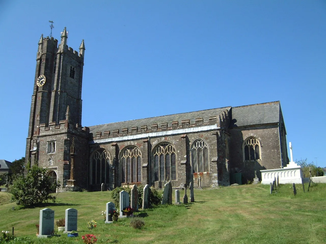 Photo showing: St Andrew's Church, Harberton, Devon, circa 2000.
