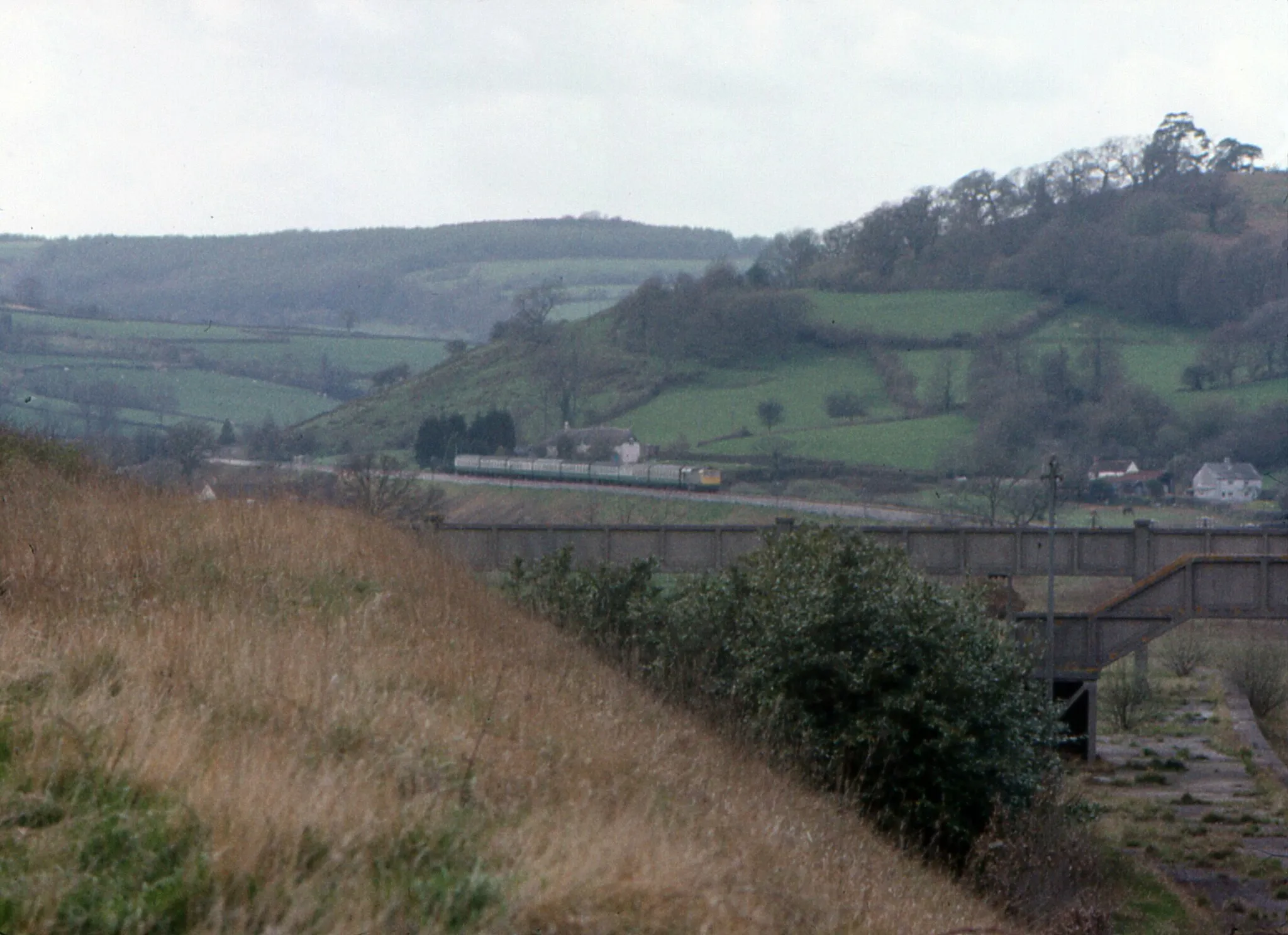 Photo showing: Class 33 No. 33 030 Rushing down Honiton Bank approaches Seaton Junction station with the 15.55 Exeter St. Davids - Waterloo train on Saturday 28/4/1979.

Camera: Olympus Pen F Half Frame SLR.
