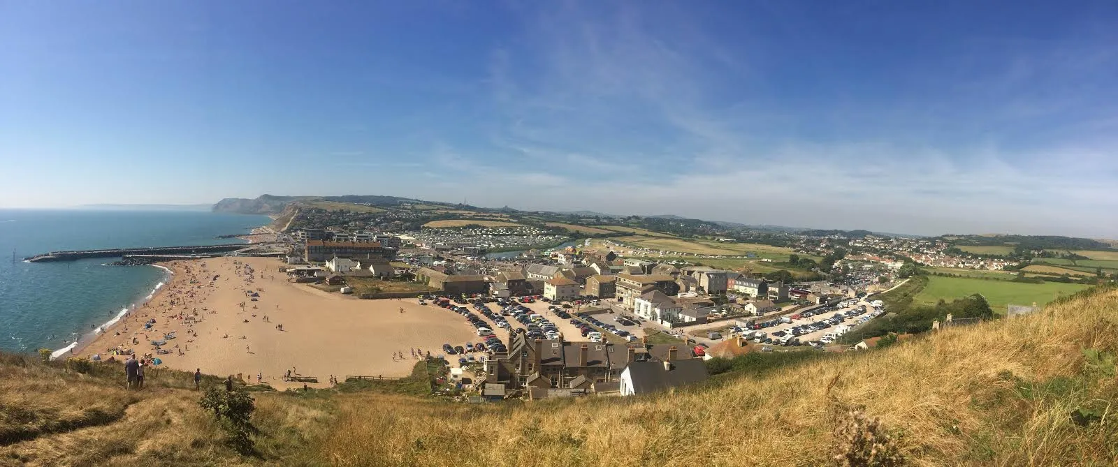 Photo showing: Panorama of West Bay, Dorset from the East Cliff.