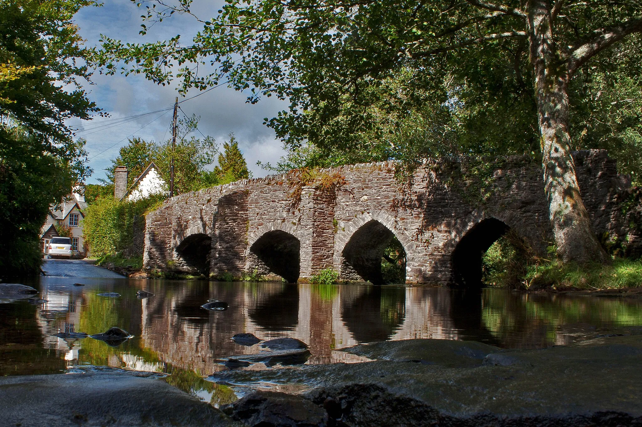 Photo showing: The ford and ancient bridge at Bury.