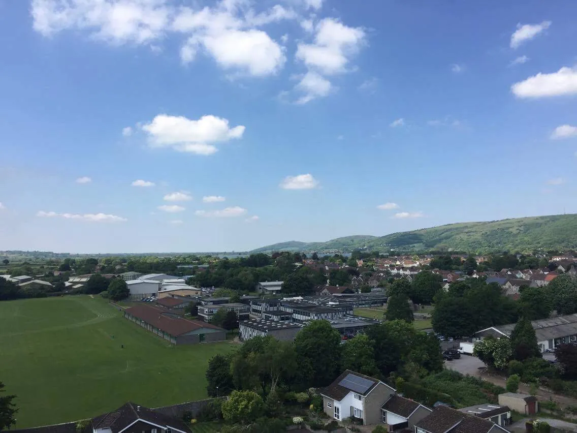 Photo showing: view over Cheddar to Cheddar Reservoir