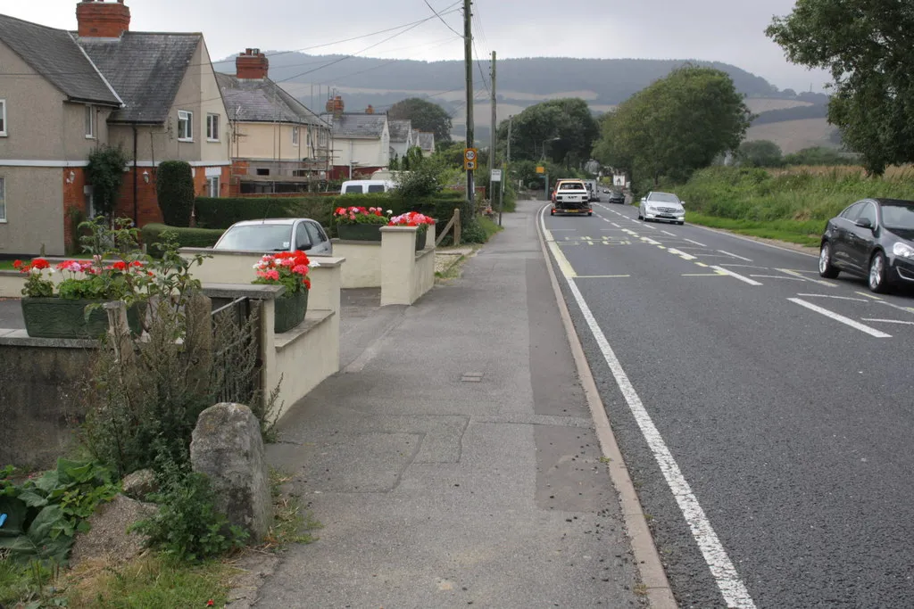 Photo showing: A35 outside Broadmead houses, The Street