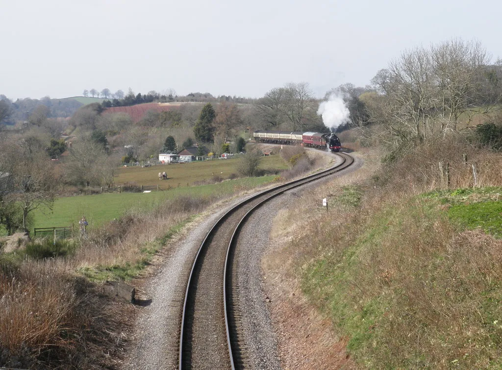 Photo showing: 'Sir Lamiel' passes Water Farm, with a train for Bishops Lydeard