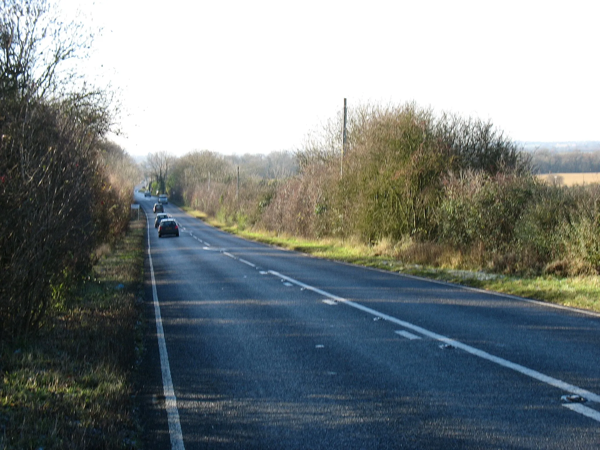 Photo showing: The A603 descends Orwell Hill