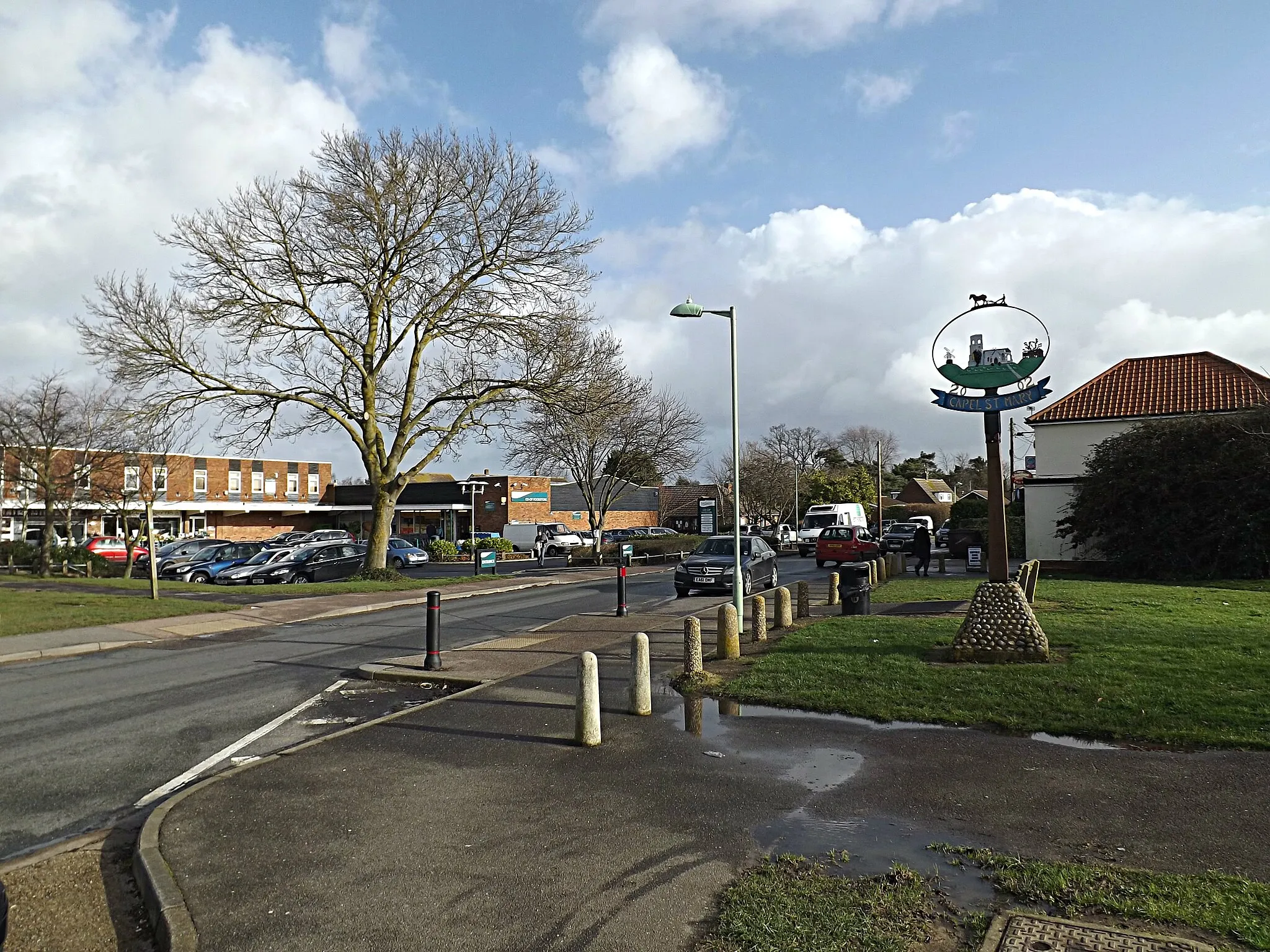 Photo showing: The Street & Capel St.Mary Village sign