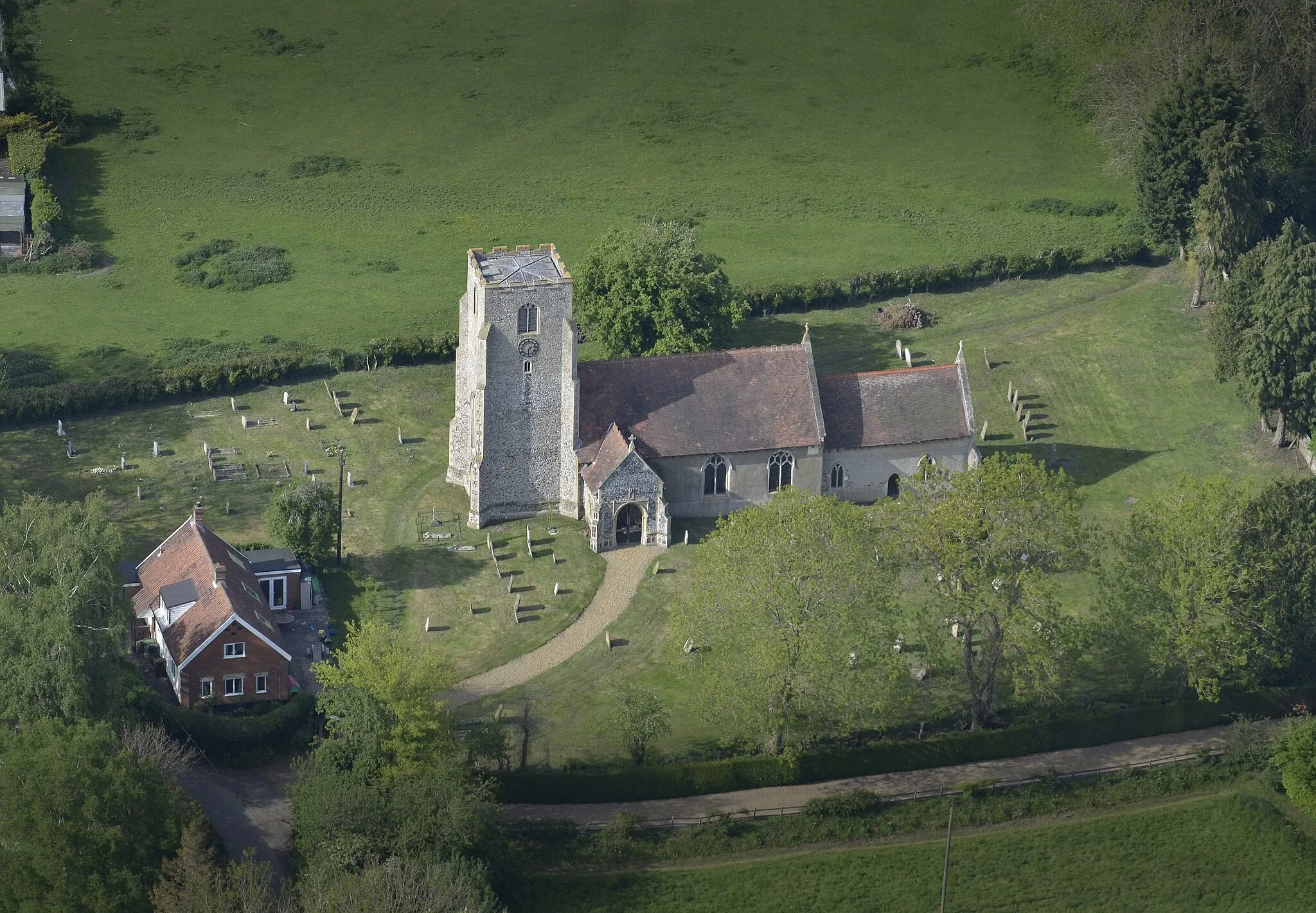 Photo showing: St Mary's Church in Hackford - Norfolk aerial