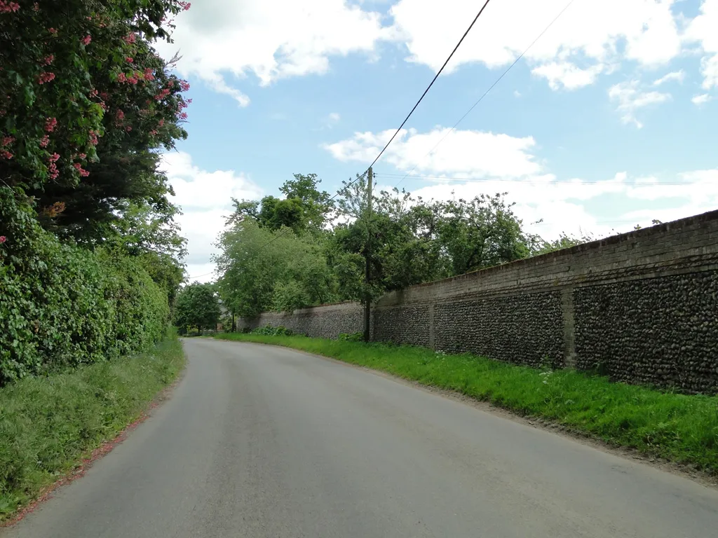 Photo showing: Flint wall at Ashfield Lodge