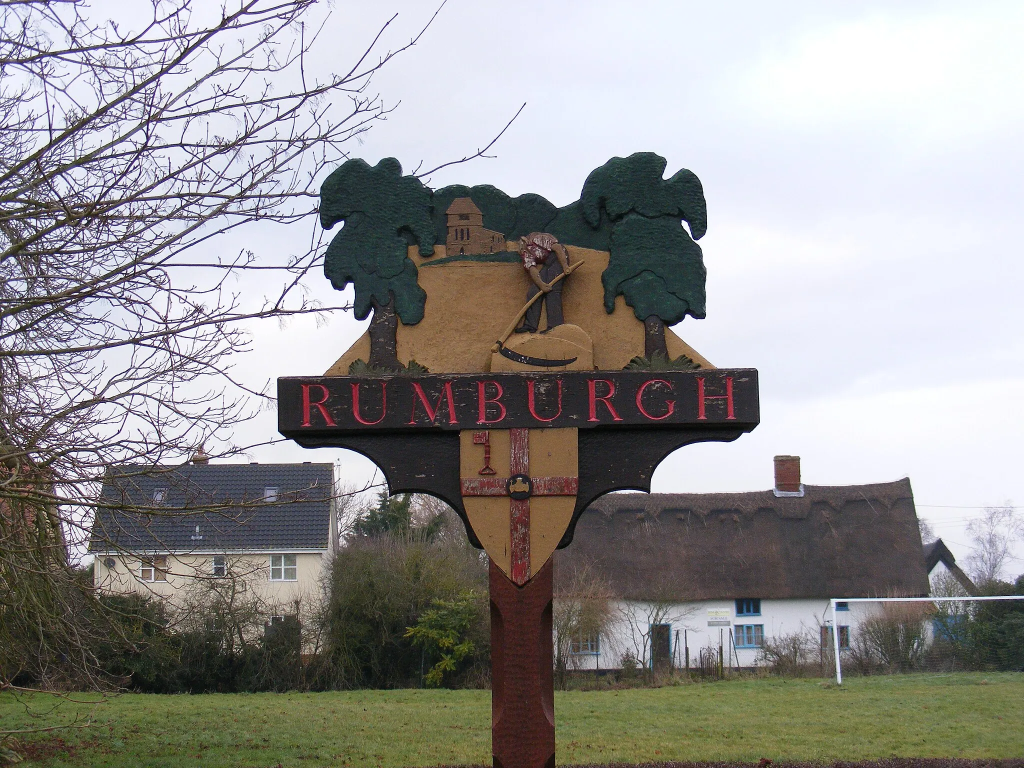 Photo showing: Rumburgh Village Sign (Close up)