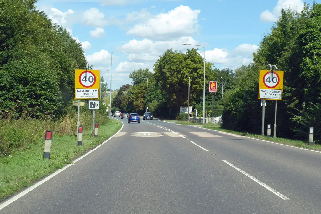 Photo showing: A140 - start of Saxlingham Thorpe 40 limit