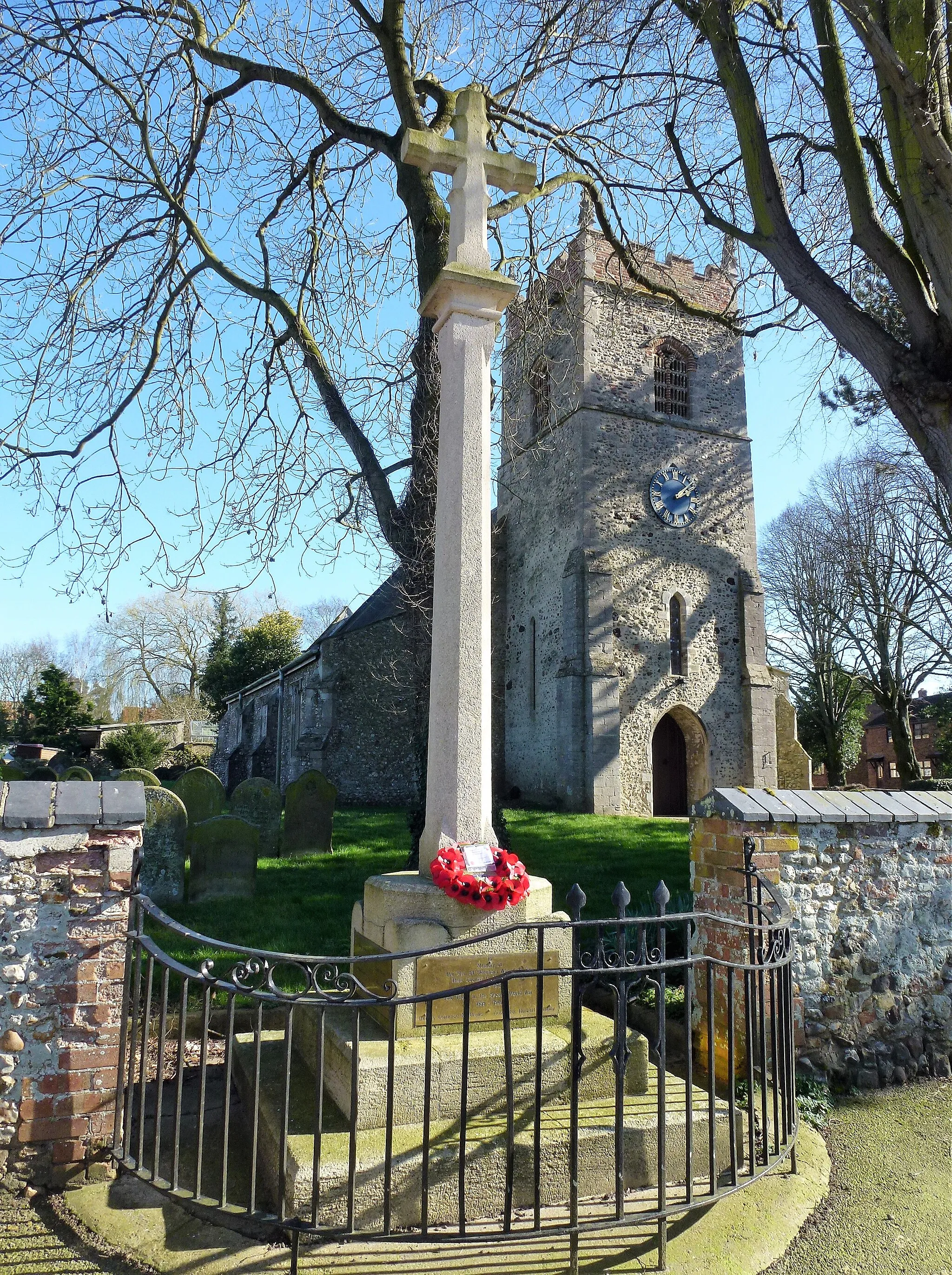 Photo showing: War memorial and church in Wereham