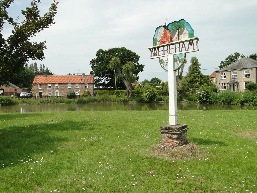 Photo showing: Wereham village sign in front of the pond