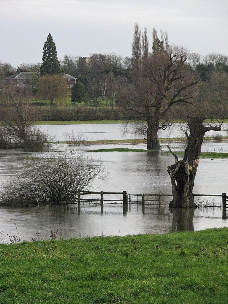Photo showing: Across flooded meadows to Trumpington